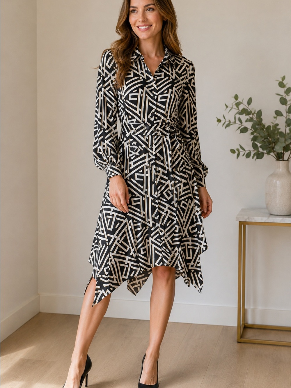 Karl Lagerfeld Paris Geometric Handkerchief Hem Shirt Dress, Size 4